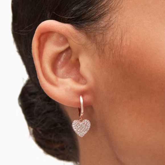 NEW Kate Spade New York Yours Truly Pave Heart Drop Earrings Rose gold + Dustbag - Picture 2 of 5